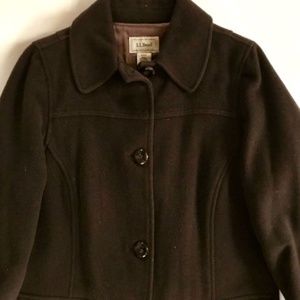 LL Bean Chocolate Brown Wool Blend Coat Size Medium